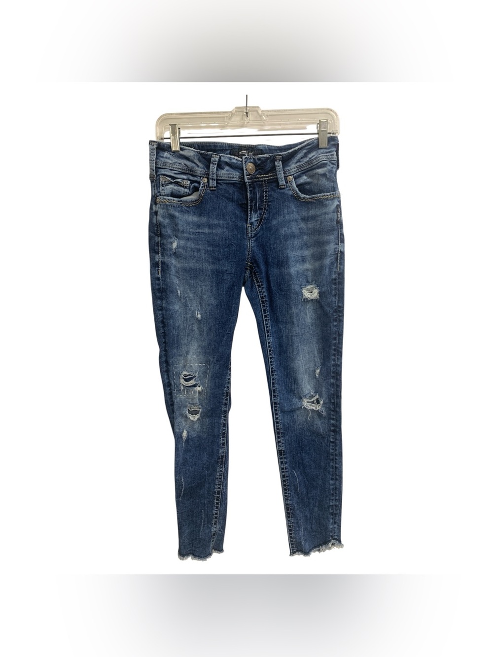 Silver Jeans Dark Blue Distressed Skinny Jeans Size M